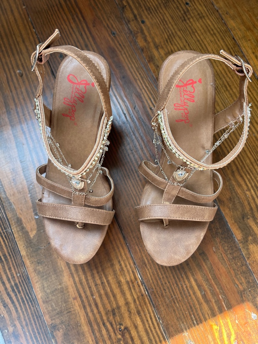 Jellypop Bronze Brown Jeweled Strappy Women's Sandals